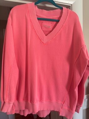 aerie Coral Pink V-Neck Relaxed Sweater